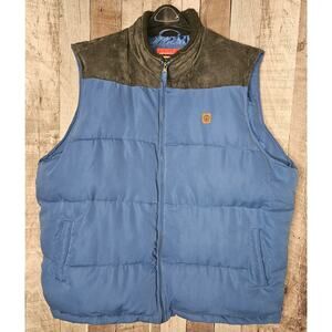 COLEMAN Blue Puffer VEST Faux Suede Fur Full Zip Men's size 2XL XXL Camping GIFT